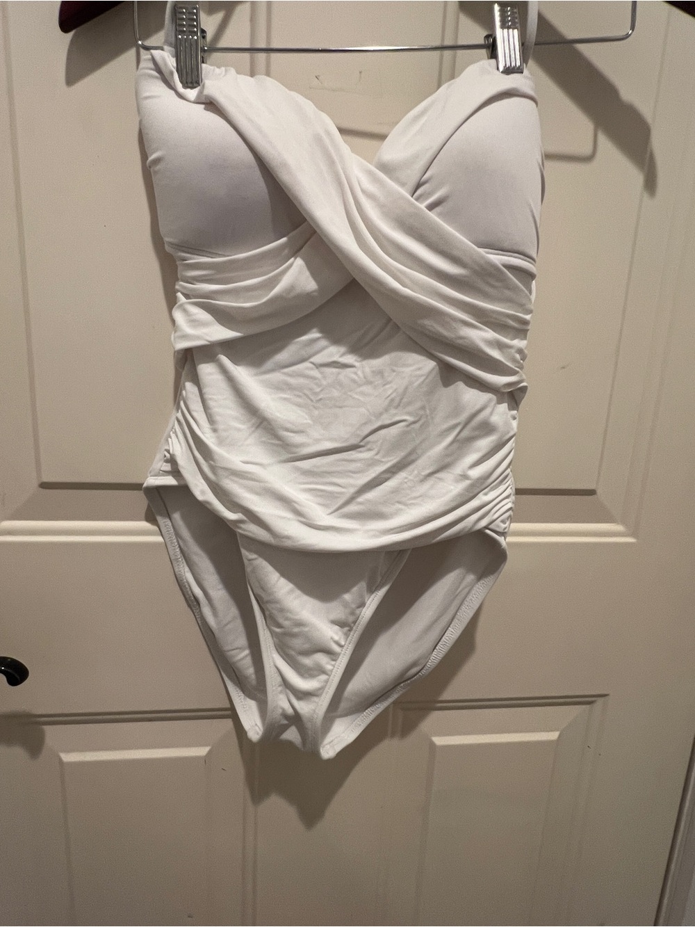 La Blanca White Strapless One-Piece Swimsuit with Twist Trim and optional halter